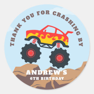 Monster Truck Boy Birthday Party Classic Round Sticker