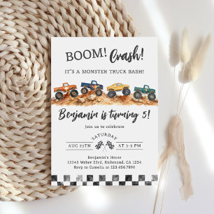 Monster Truck Boy Birthday Party Invitation