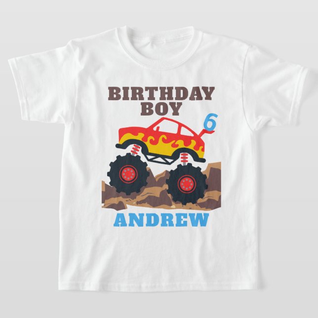 Monster Truck Boy Birthday Party T-Shirt (Laydown)