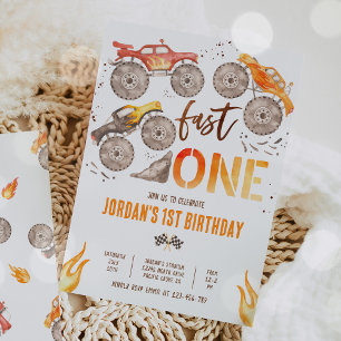 Monster Truck Boy Fast One 1st Birthday Party Invitation