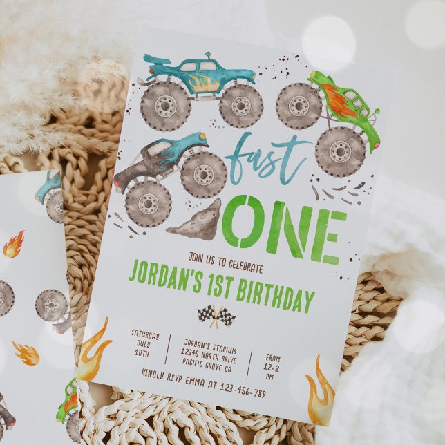 Monster Truck Boy Fast One 1st Birthday Party Invitation (Creator Uploaded)