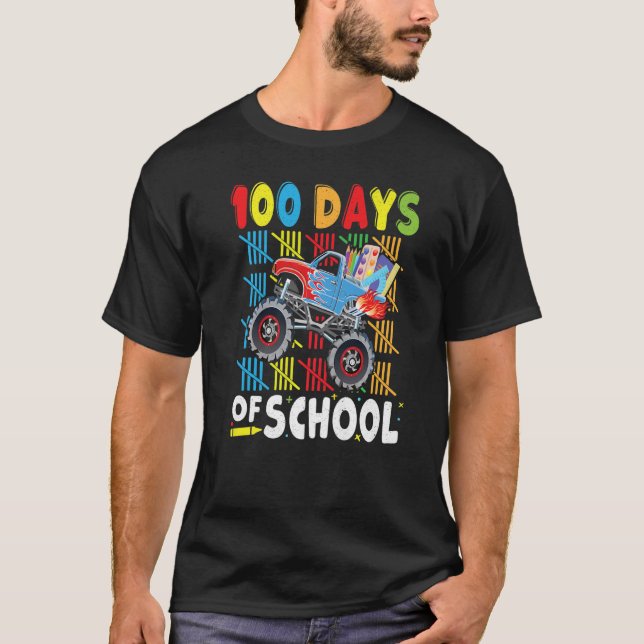 Monster Truck Boy Lovers 100th Day Of School Kids  T-Shirt (Front)