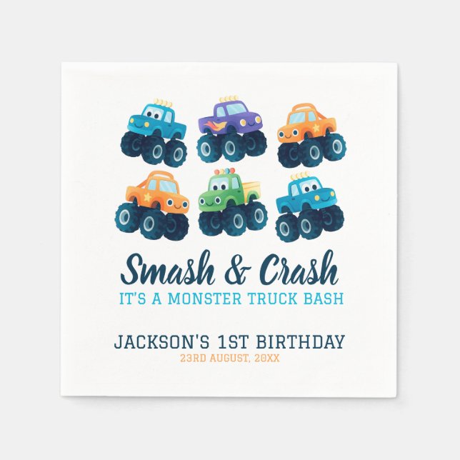 Monster Truck Boys Cute Birthday Paper Napkin (Front)