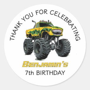 Monster Truck Boys Thank You Birthday Party  Classic Round Sticker