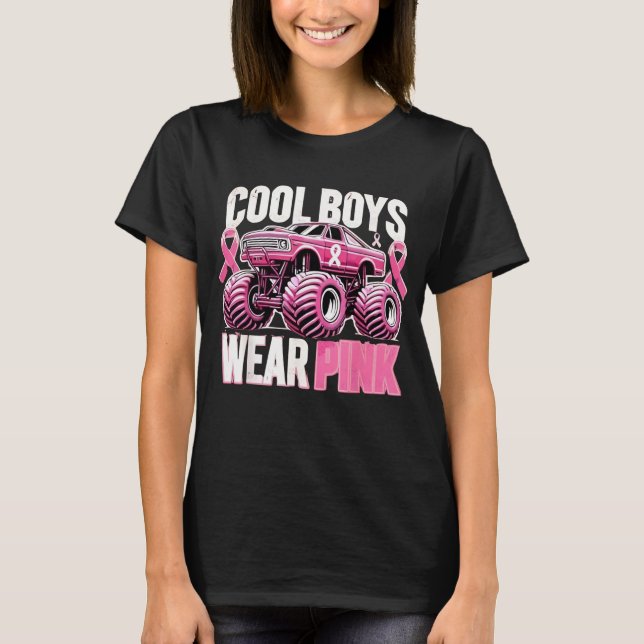 Monster Truck Breast Cancer Awareness Cool Boys We T-Shirt (Front)