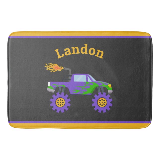 Monster Truck Budget Personalised Name Kids Bath Mat (Front)
