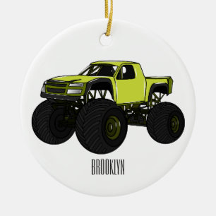 Monster truck cartoon illustration ceramic tree decoration