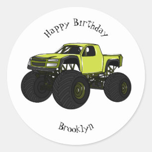 Monster truck cartoon illustration classic round sticker