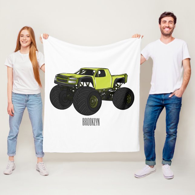 Monster truck cartoon illustration fleece blanket (In Situ)