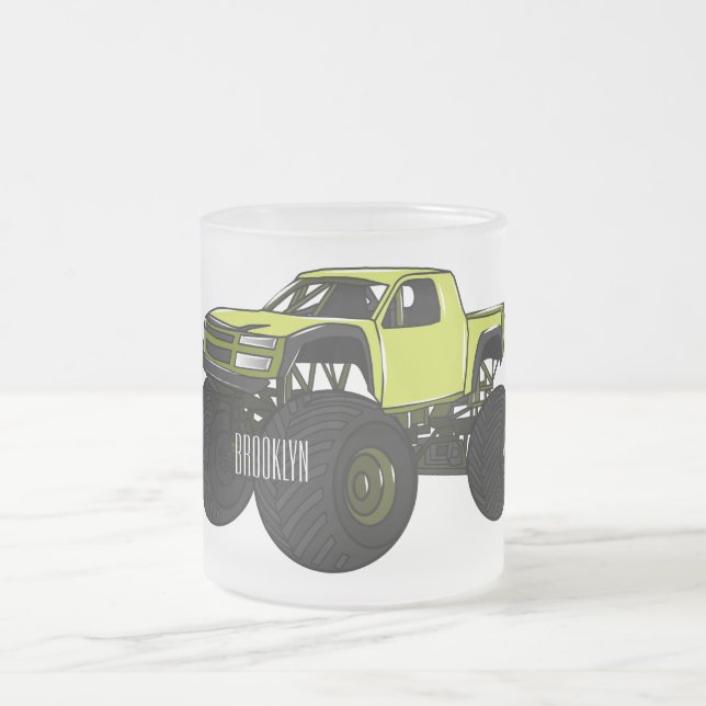 Monster truck cartoon illustration frosted glass coffee mug (Center)