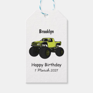 Monster truck cartoon illustration gift tags