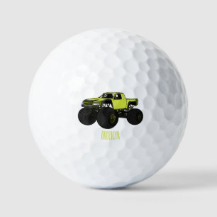 Monster truck cartoon illustration golf balls