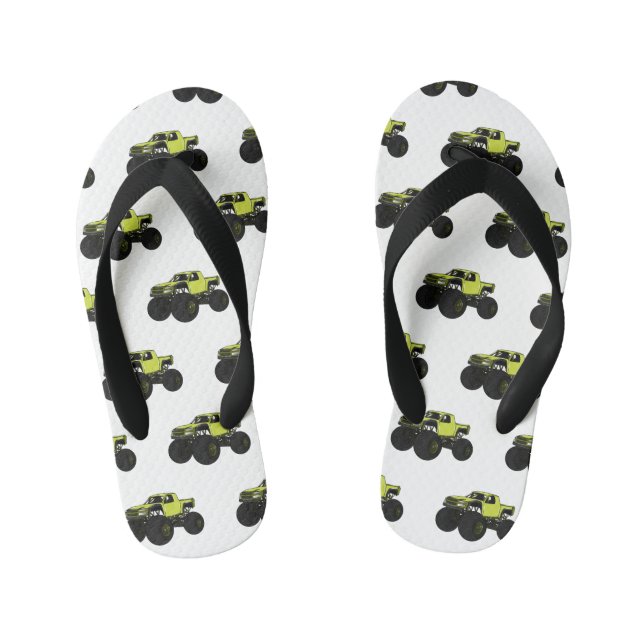 Monster truck cartoon illustration kid's flip flops (Footbed)