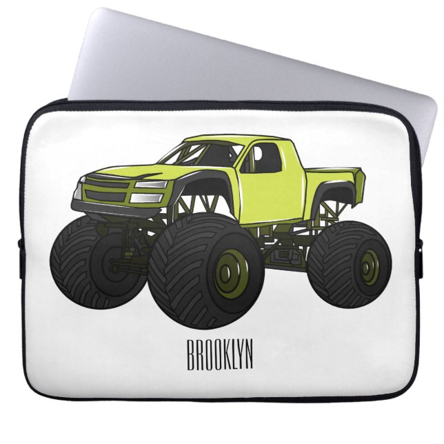 Monster truck cartoon illustration laptop sleeve (Front)