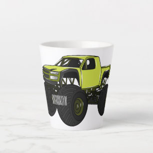 Monster truck cartoon illustration latte mug