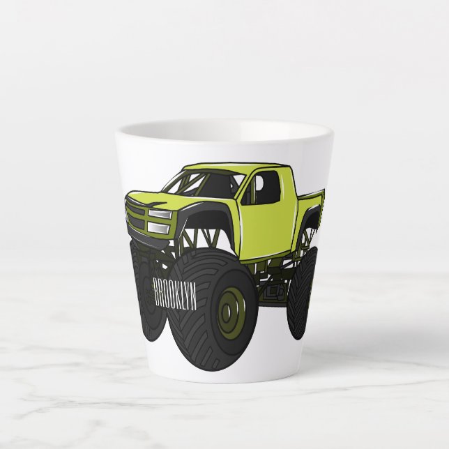 Monster truck cartoon illustration latte mug (Front)