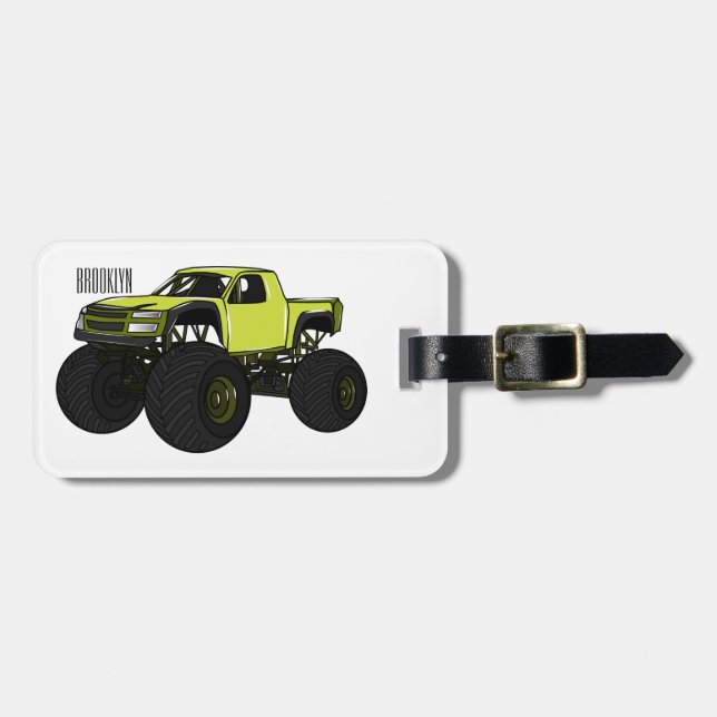 Monster truck cartoon illustration luggage tag (Front Horizontal)