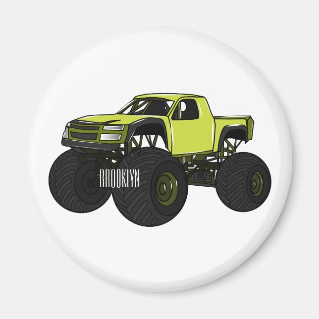 Monster truck cartoon illustration magnet (Front)