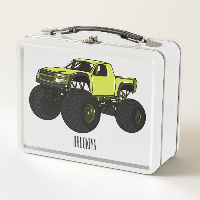 Monster truck cartoon illustration metal lunch box (Front)