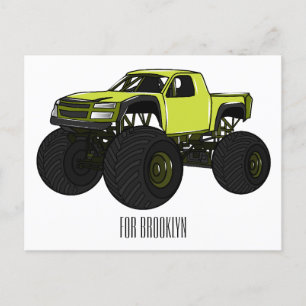 Monster truck cartoon illustration postcard