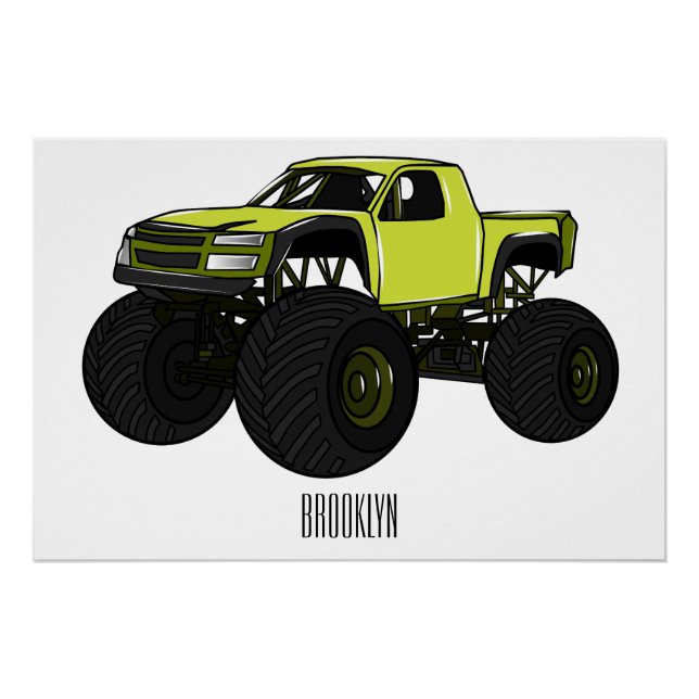 Monster truck cartoon illustration poster (Front)