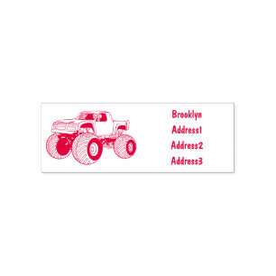 Monster truck cartoon illustration self-inking stamp