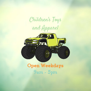 Monster truck cartoon illustration window cling