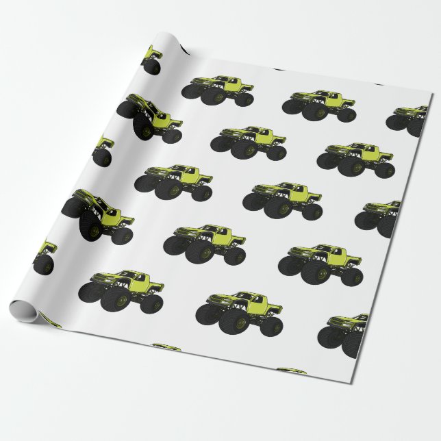 Monster truck cartoon illustration wrapping paper (Unrolled)