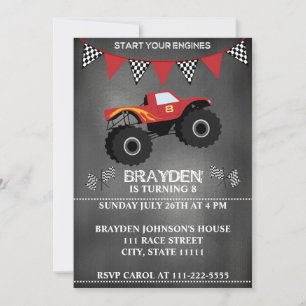  Monster Truck Chalkboard Birthday Invitation