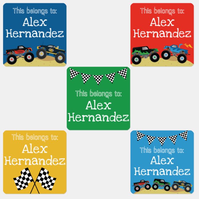 Monster Truck Childrens Clothing Labels for School (Group)