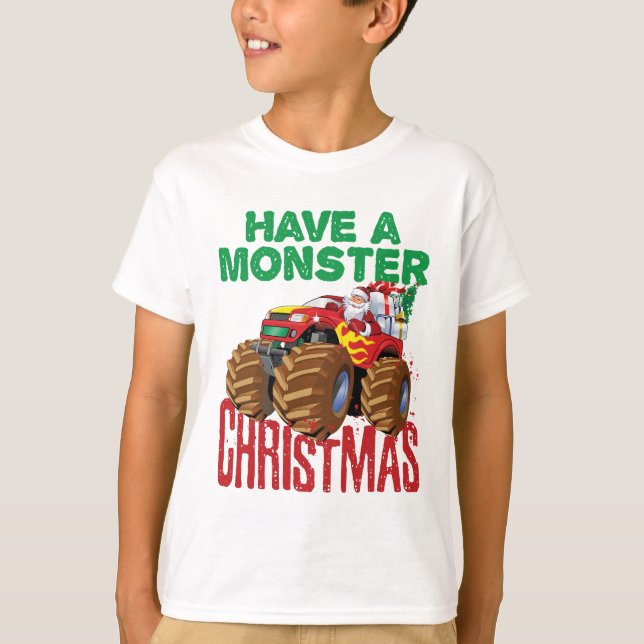 Monster Truck Christmas Santa Claus Boys Toddlers T-Shirt (Front)