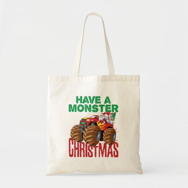 Monster Truck Christmas Santa Claus Boys Toddlers Tote Bag (Front)