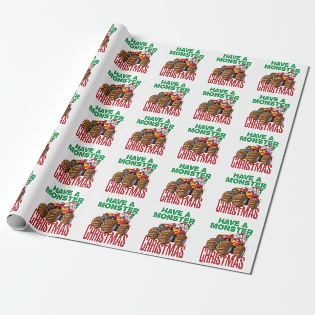 Monster Truck Christmas Santa Claus Boys Toddlers Wrapping Paper (Unrolled)