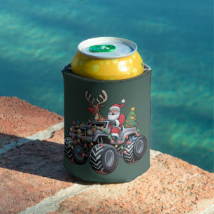 Monster Truck Christmas Santa Holiday Kids Can Cooler