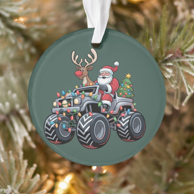 Monster Truck Christmas Santa Holiday Kids Ornament (Tree)