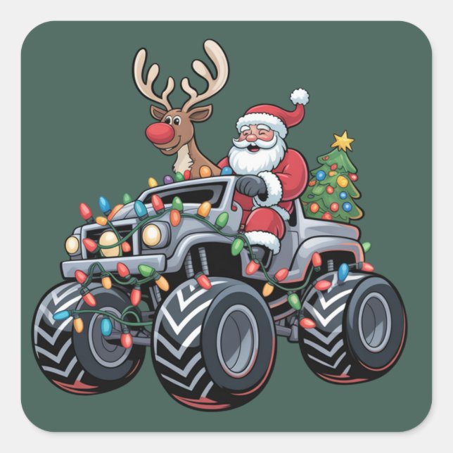 Monster Truck Christmas Santa Holiday Kids Square Sticker (Front)