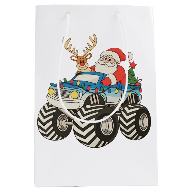 Monster Truck Christmas Santa Reindeer Festive Medium Gift Bag (Front)