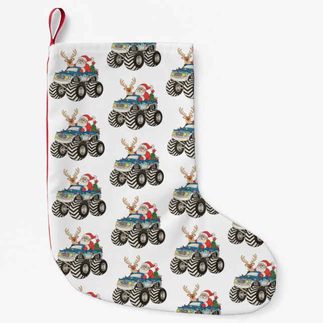 Monster Truck Christmas Santa Reindeer Festive Small Christmas Stocking (Front)