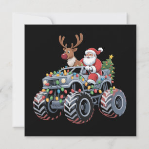 Monster Truck Christmas Santa Reindeer Holiday  Card