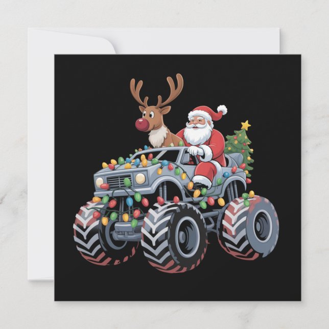 Monster Truck Christmas Santa Reindeer Holiday  Card (Front)
