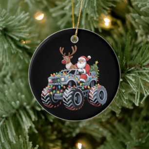 Monster Truck Christmas Santa Reindeer Holiday Ceramic Tree Decoration