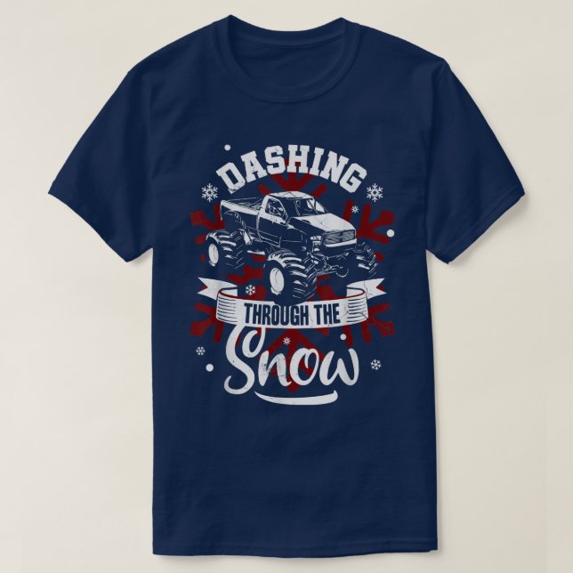 Monster Truck Christmas V8 Engine Muscle Car Picku T-Shirt (Design Front)