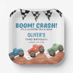 Monster Truck Colourful Cars Birthday Paper Plate