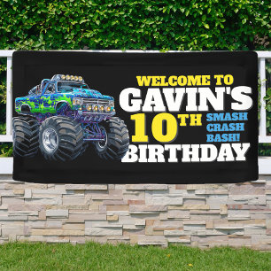 Monster Truck Cool Blue 10th Birthday Custom Vinyl Banner