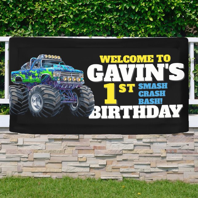 Monster Truck Cool Blue 1st Birthday Custom Vinyl  Banner (Creator Uploaded)