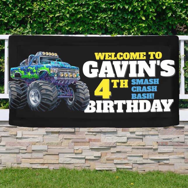 Monster Truck Cool Blue 4th Birthday Custom Vinyl Banner (Creator Uploaded)
