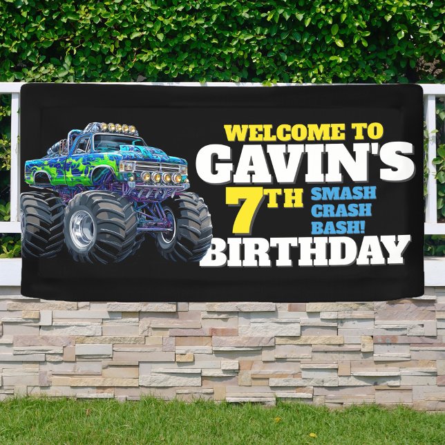 Monster Truck Cool Blue 7th Birthday Custom Vinyl Banner (Creator Uploaded)