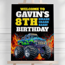 Monster Truck Cool Blue 8th Birthday Welcome Sign