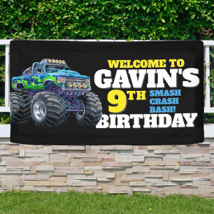 Monster Truck Cool Blue 9th Birthday Custom Vinyl Banner
