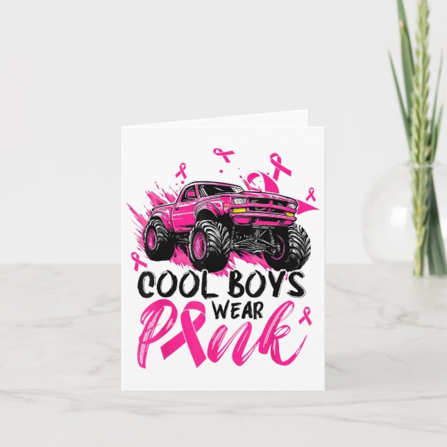 Monster Truck Cool Boys Wear Nk Breast Cancer Awar Card (Front)